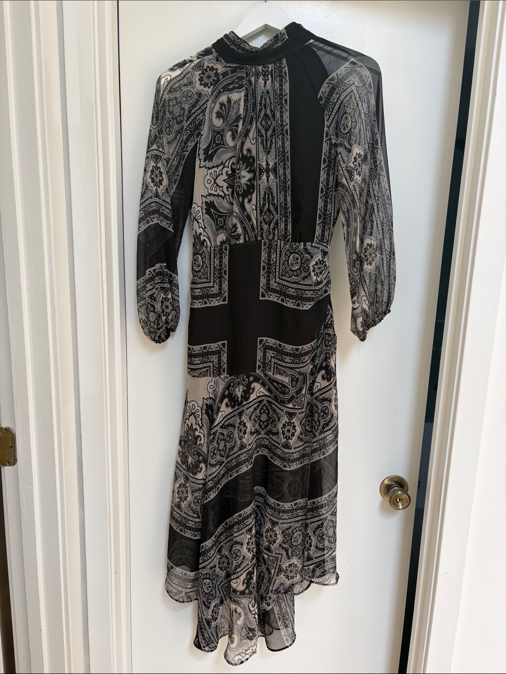 Ming 2 Elegant Black & White Paisley Midi Dress